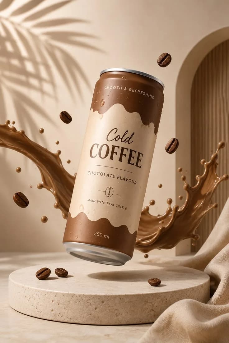 Cold coffee can on a neutral studio set