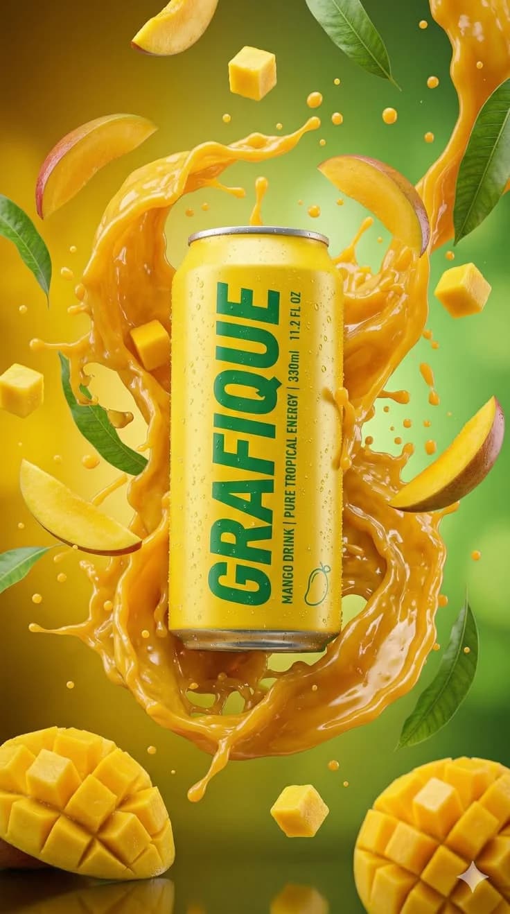 Grafique can in a swirl of yellow and orange