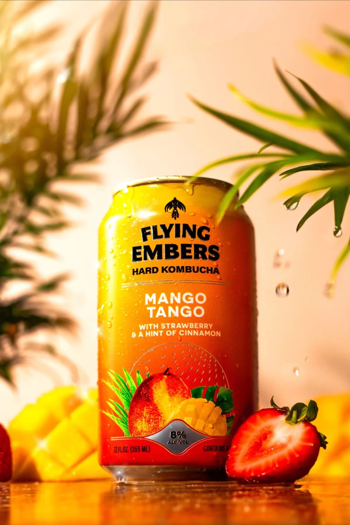 Flying Embers Mango Tango hard kombucha can