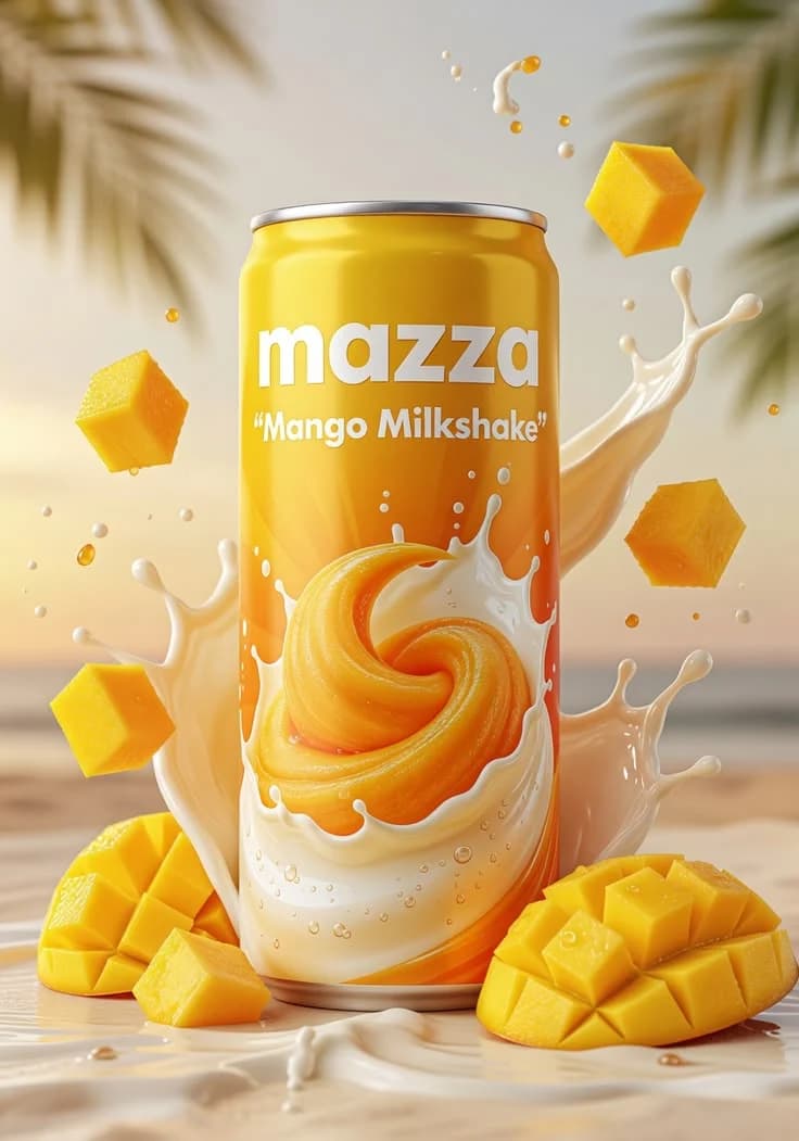 Mazza mango milkshake can with mango cubes