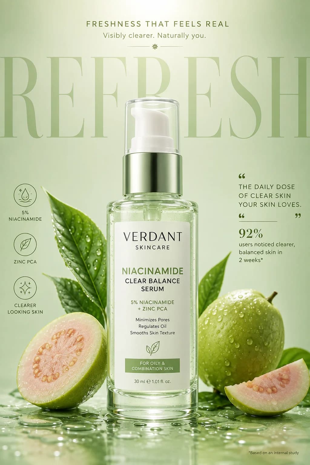 Verdant niacinamide serum bottle with guava
